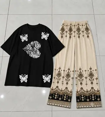 2 Pcs Women's Stitched Cotton Jersey Printed Night Suit thumbnail 2