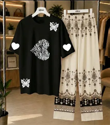 2 Pcs Women's Stitched Cotton Jersey Printed Night Suit thumbnail 3