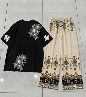 2 Pcs Women's Stitched Cotton Jersey Printed Night Suit thumbnail 2