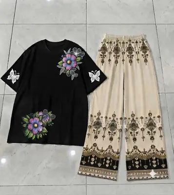 2 Pcs Women's Stitched Cotton Jersey Printed Night Suit thumbnail 2