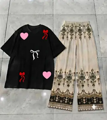 2 Pcs Women's Stitched Cotton Jersey Printed Night Suit thumbnail 2