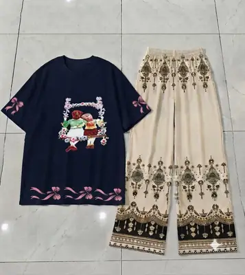 2 Pcs Women's Stitched Cotton Jersey Printed Night Suit thumbnail 2