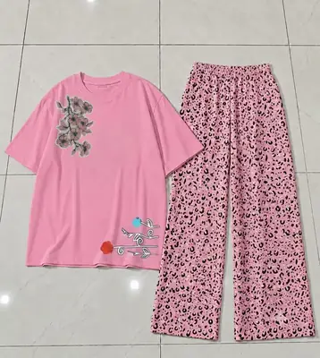2 Pcs Women's Stitched Cotton Jersey Printed Night Suit thumbnail 3