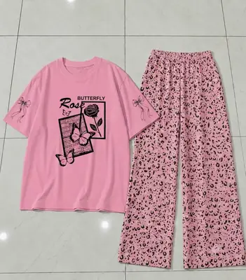 2 Pcs Women's Stitched Cotton Jersey Printed Night Suit thumbnail 3