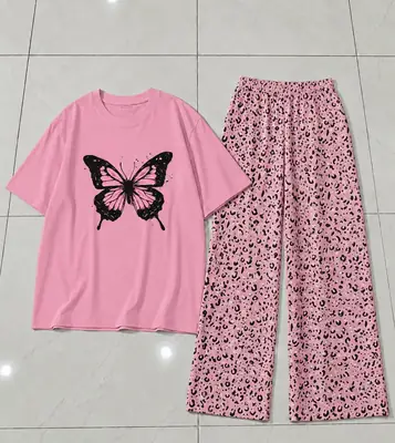 2 Pcs Women's Stitched Cotton Jersey Printed Night Suit thumbnail 3