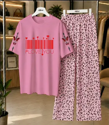 2 Pcs Women's Stitched Cotton Jersey Printed Night Suit thumbnail 4