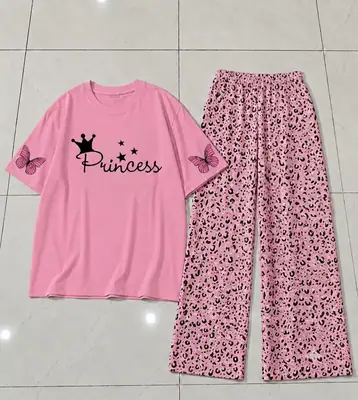 2 Pcs Women's Stitched Cotton Jersey Printed Night Suit thumbnail 3
