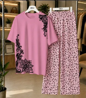 2 Pcs Women's Stitched Cotton Jersey Printed Night Suit thumbnail 5