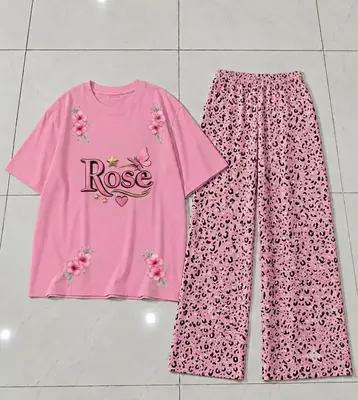 2 Pcs Women's Stitched Cotton Jersey Printed Night Suit thumbnail 3