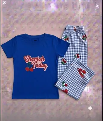 2 Pcs Women's Stitched Jersey Printed Night Suit thumbnail 3