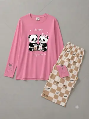 2 Pcs Women's Stitched Jersey Printed Night Suit thumbnail 2