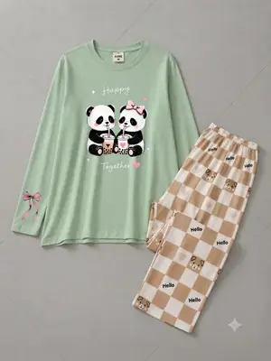 2 Pcs Women's Stitched Jersey Printed Night Suit thumbnail 2