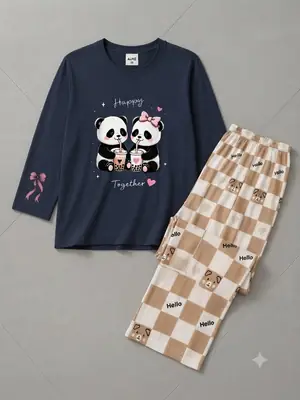 2 Pcs Women's Stitched Jersey Printed Night Suit thumbnail 2