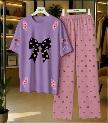 2 Pcs Women's Stitched Cotton Jersey Printed Night Suit