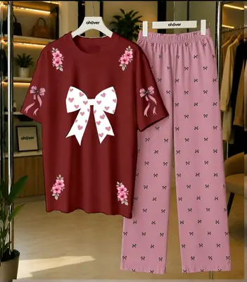 2 Pcs Women's Stitched Cotton Jersey Printed Night Suit