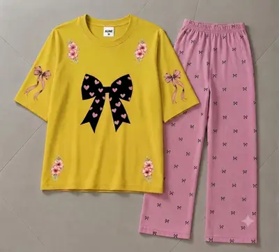 2 Pcs Women's Stitched Cotton Jersey Printed Night Suit thumbnail 3