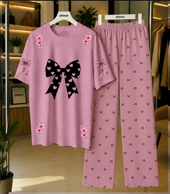 2 Pcs Women's Stitched Cotton Jersey Printed Night Suit