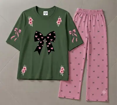 2 Pcs Women's Stitched Cotton Jersey Printed Night Suit thumbnail 3