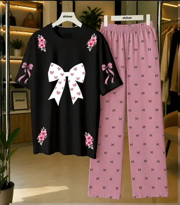 2 Pcs Women's Stitched Cotton Jersey Printed Night Suit