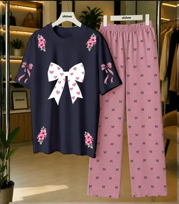 2 Pcs Women's Stitched Cotton Jersey Printed Night Suit