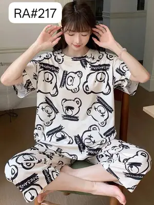 2 Pcs Women's Stitched Cotton Jersey Printed Night Suit