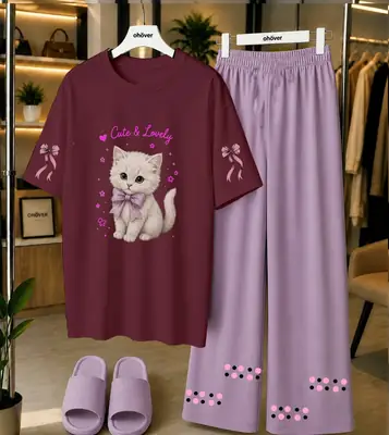 2 Pcs Women's Stitched Cotton Jersey Printed Night Suit