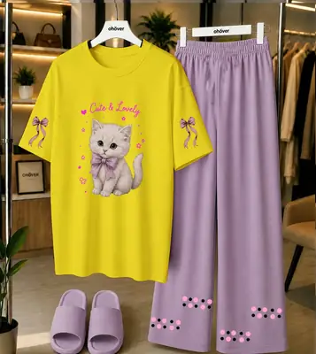 2 Pcs Women's Stitched Cotton Jersey Printed Night Suit