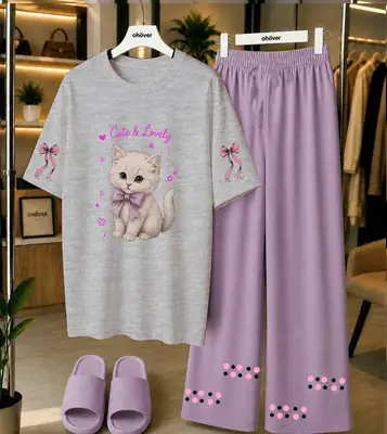 2 Pcs Women's Stitched Cotton Jersey Printed Night Suit