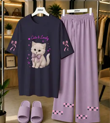 2 Pcs Women's Stitched Cotton Jersey Printed Night Suit