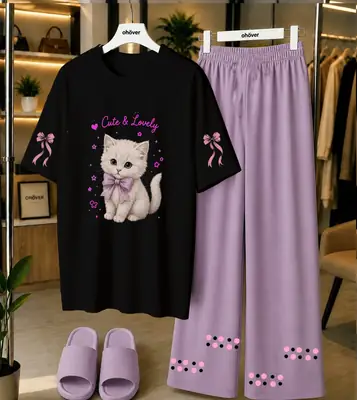 2 Pcs Women's Stitched Cotton Jersey Printed Night Suit