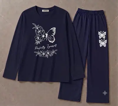 2 Pcs Women's Stitched Cotton Jersey Printed Night Suit thumbnail 2
