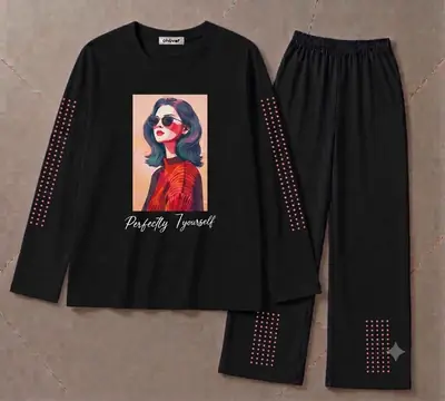 2 Pcs Women's Stitched Cotton Jersey Printed Night Suit thumbnail 2