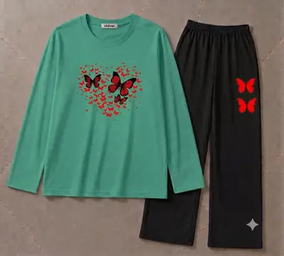 2 Pcs Women's Stitched Cotton Jersey Printed Night Suit thumbnail 2