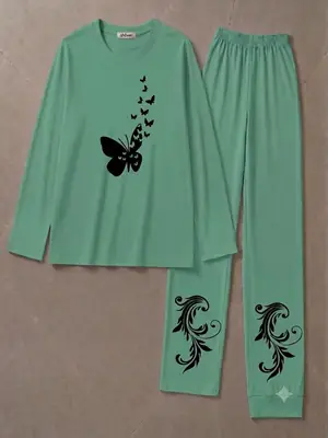 2 Pcs Women's Stitched Cotton Jersey Printed Night Suit thumbnail 2