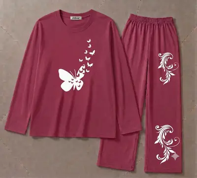 2 Pcs Women's Stitched Cotton Jersey Printed Night Suit thumbnail 2