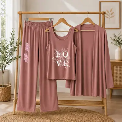 3 Pcs Women's Stitched Jersey Printed Night Suit