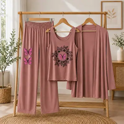 3 Pcs Women's Stitched Jersey Printed Night Suit