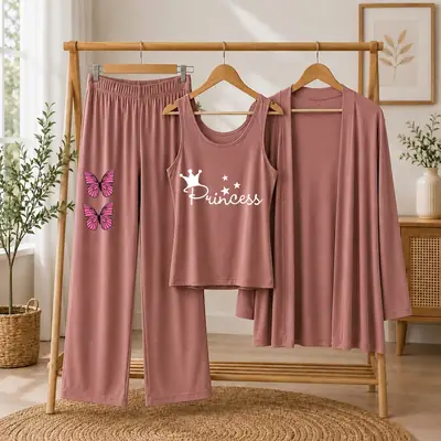 3 Pcs Women's Stitched Jersey Printed Night Suit thumbnail 3