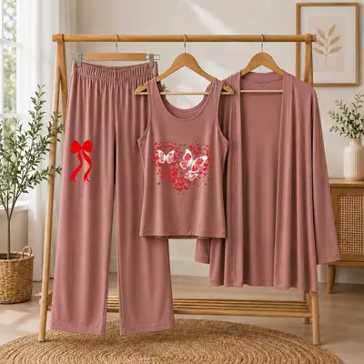 3 Pcs Women's Stitched Jersey Printed Night Suit