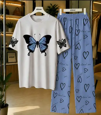 2 Pcs Women's Stitched Cotton Jersey Printed Night Suit