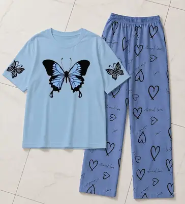2 Pcs Women's Stitched Cotton Jersey Printed Night Suit thumbnail 2