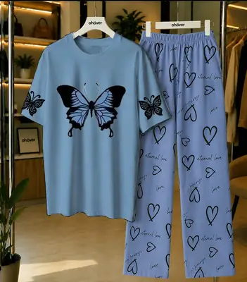 2 Pcs Women's Stitched Cotton Jersey Printed Night Suit thumbnail 4