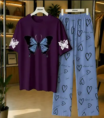 2 Pcs Women's Stitched Cotton Jersey Printed Night Suit thumbnail 4