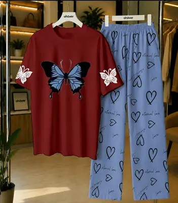 2 Pcs Women's Stitched Cotton Jersey Printed Night Suit