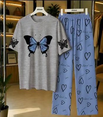 2 Pcs Women's Stitched Cotton Jersey Printed Night Suit thumbnail 4