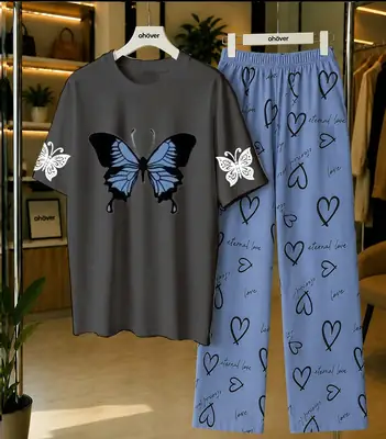 2 Pcs Women's Stitched Cotton Jersey Printed Night Suit thumbnail 4