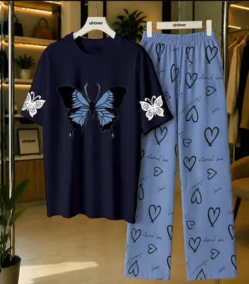 2 Pcs Women's Stitched Cotton Jersey Printed Night Suit thumbnail 4