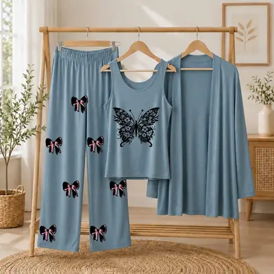 3 Pcs Women's Stitched Jersey Printed Night Suit