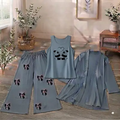 3 Pcs Women's Stitched Jersey Printed Night Suit thumbnail 2