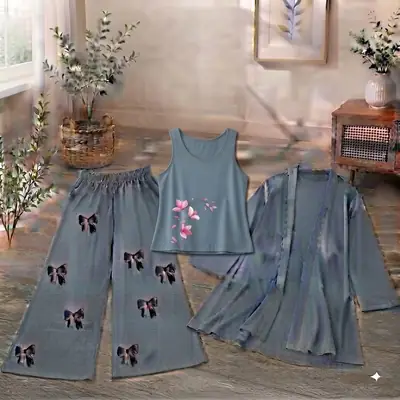 3 Pcs Women's Stitched Jersey Printed Night Suit thumbnail 2